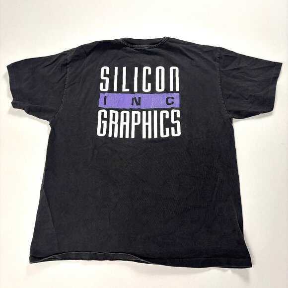 Vintage Silicon Graphics Hanes T Shirt Faded Black Sz L Tech Computer Systems